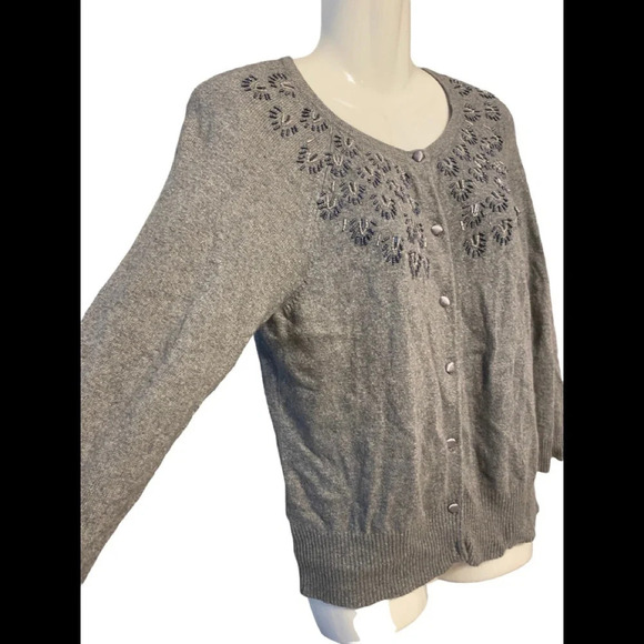LOFT Ann Taylor Cardigan Sweater Beaded Rayo Rabbit Hair Blend - Picture 2 of 6